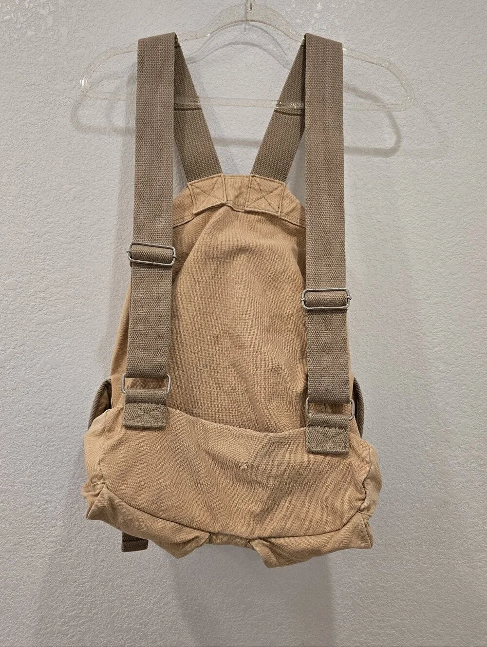 Rare vintage Abercrombie & Fitch canvas rucksack tan beige front cargo pockets